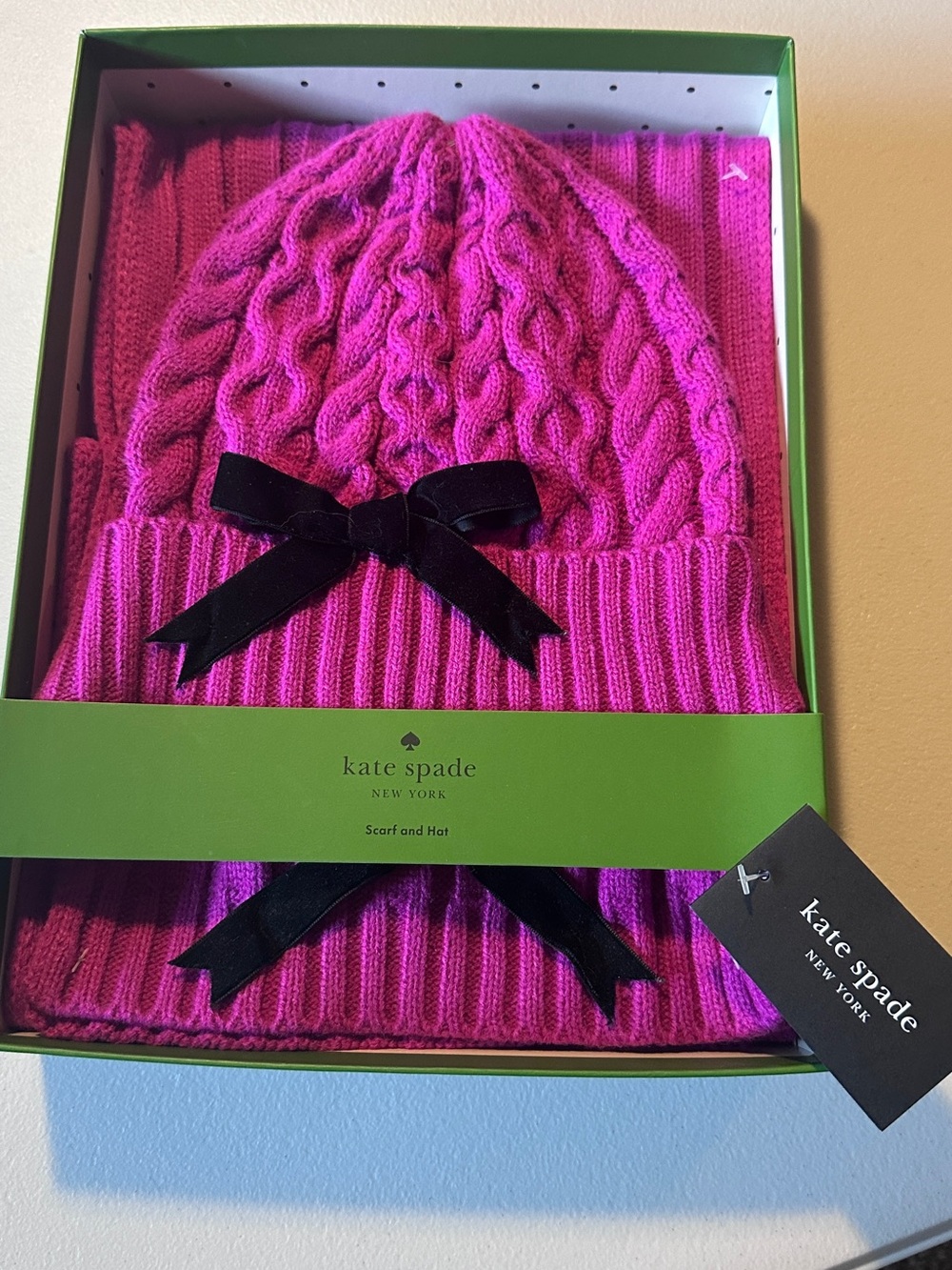 kate spade Hot Pink Cable Knit Hat & Scarf Set